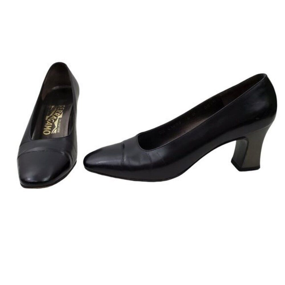Salvatore Ferragamo‎ Heels 6 B Metallic Black Pumps